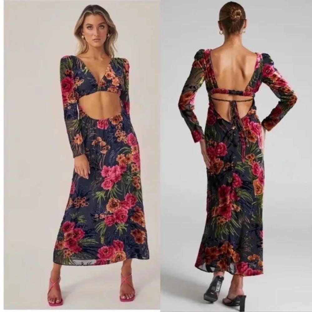 WeWoreWhat Cut Out Flocked Velvet Dress ~ Burnout Velvet Floral Print S NWOT